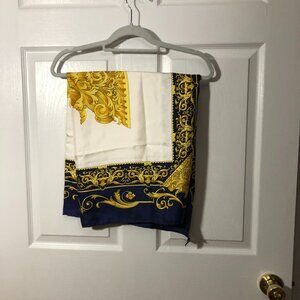 Hampton Hall Ltd 100% silk scarf, classic blue and yellow floral pattern